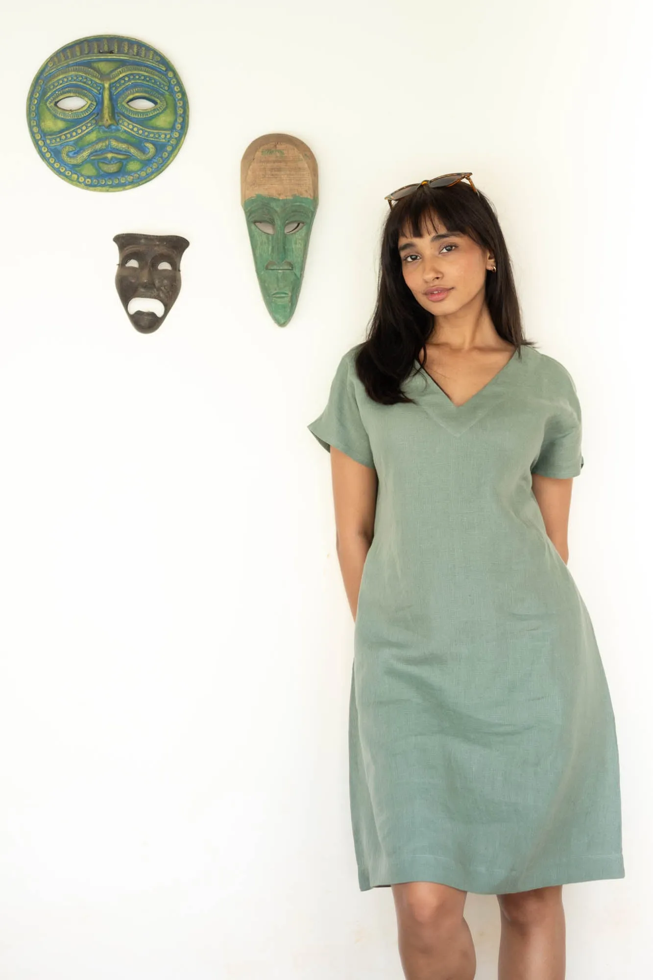 The Linen V Neck Shift Dress