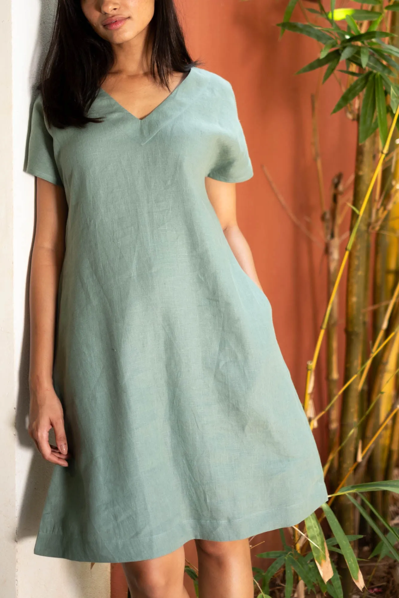 The Linen V Neck Shift Dress