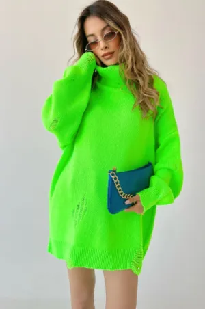 The Pink Door Oversized Knit Sweaters - Neon Green