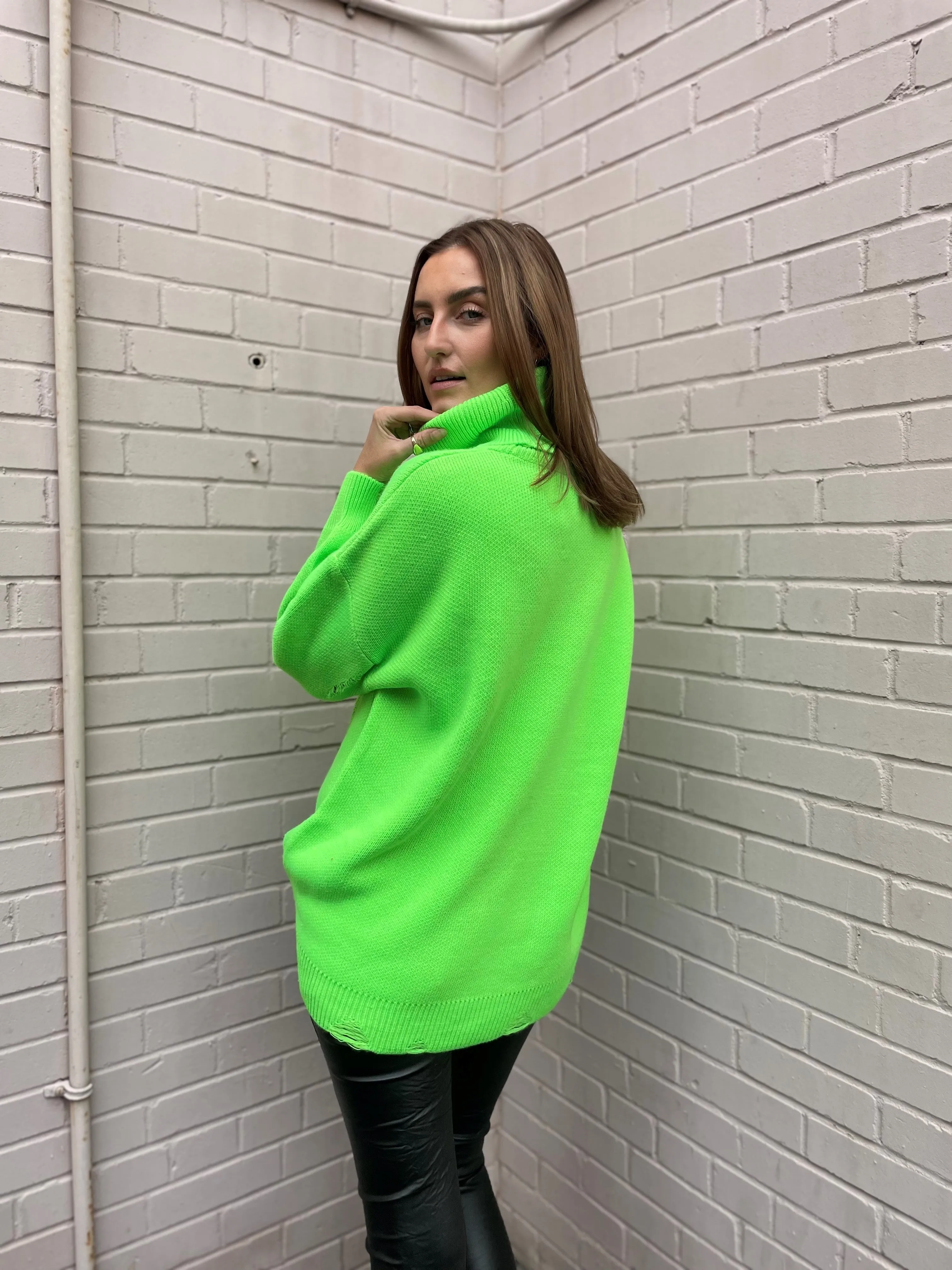 The Pink Door Oversized Knit Sweaters - Neon Green