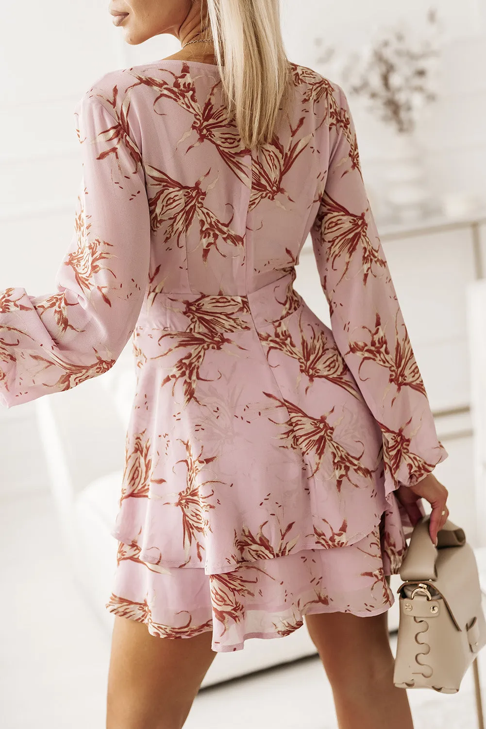 Tie Waist Floral Print Short Dress