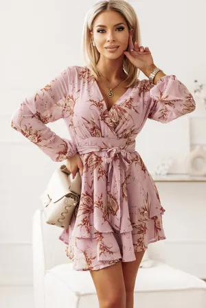 Tie Waist Floral Print Short Dress