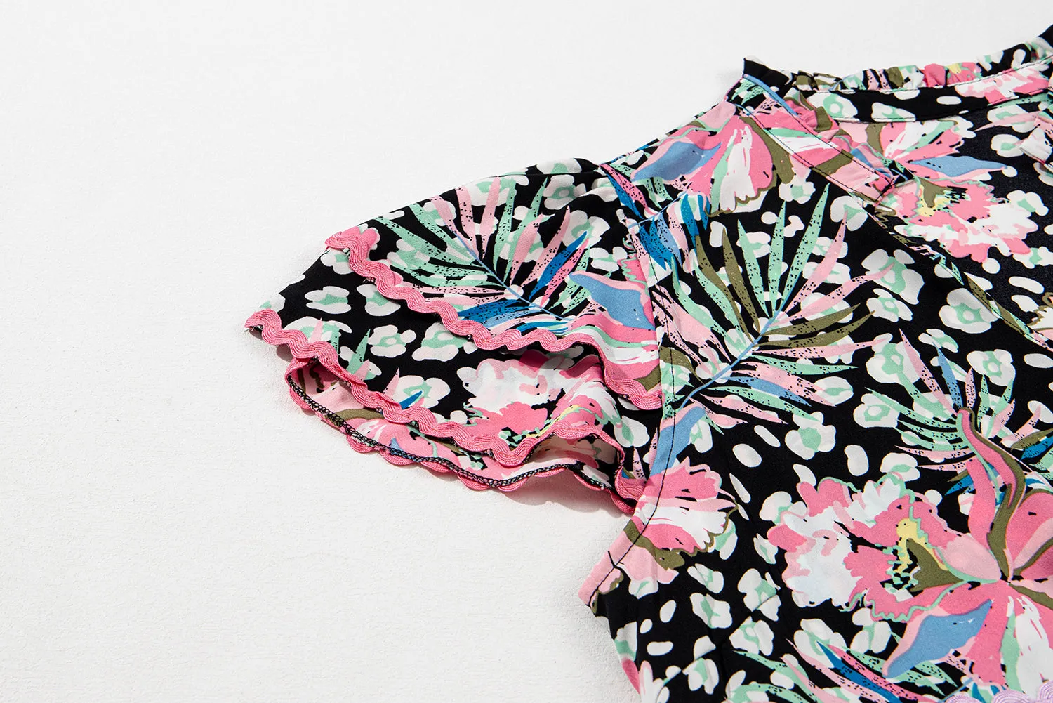 Trim Flared Plus Size Floral Dress