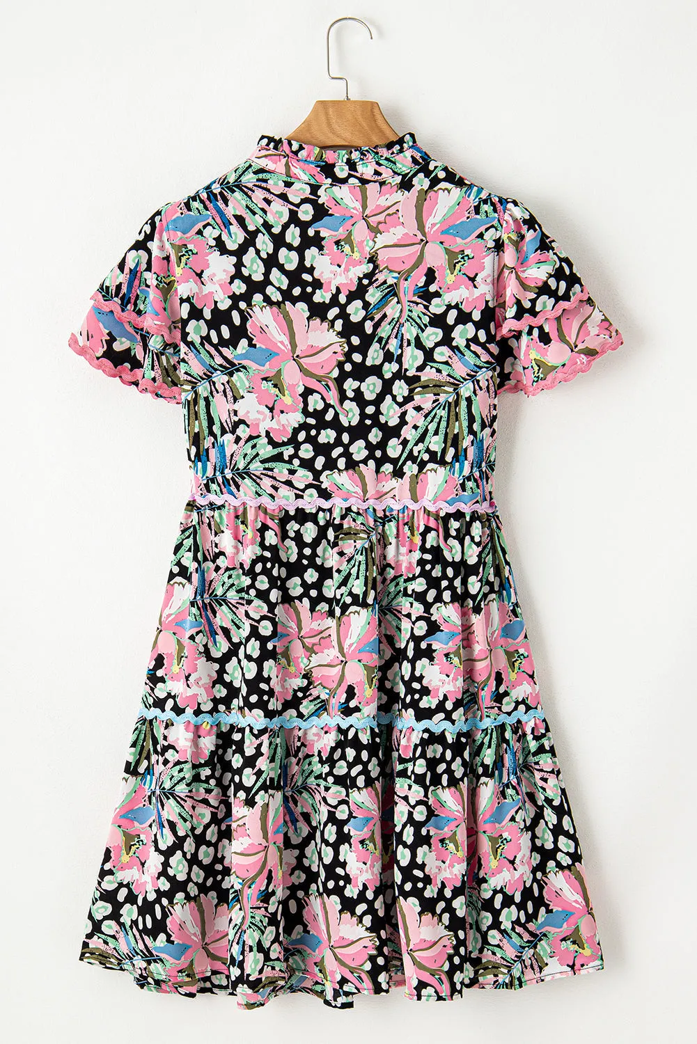 Trim Flared Plus Size Floral Dress