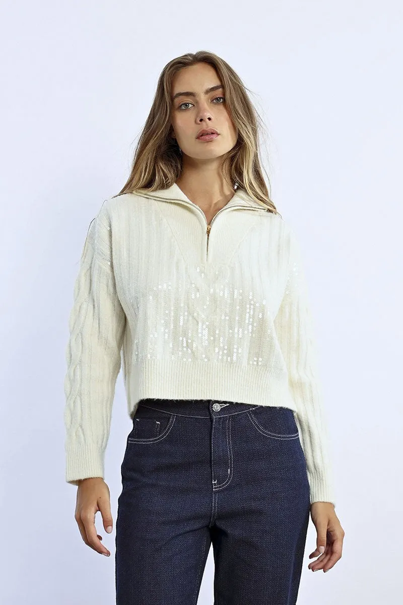 TRUCKER COLLAR CROPPED SWEATER