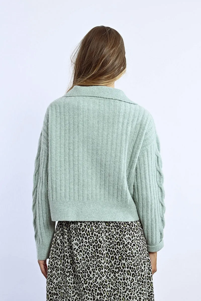 TRUCKER COLLAR CROPPED SWEATER