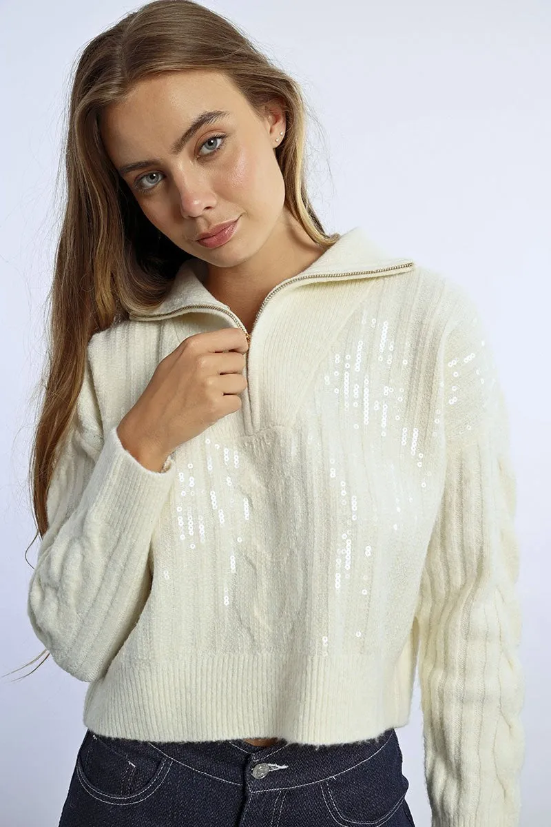 TRUCKER COLLAR CROPPED SWEATER