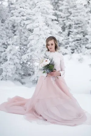 Two-tone Winter Bridal Gown with Long Sleeves