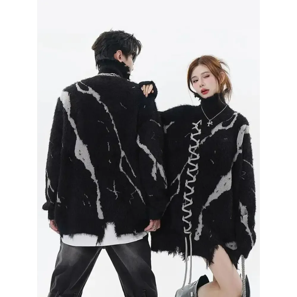 Unisex Grunge Sweater with Distressed Hem in Soft Knit Material