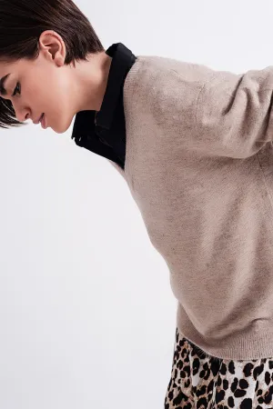 V neck jumper in brown