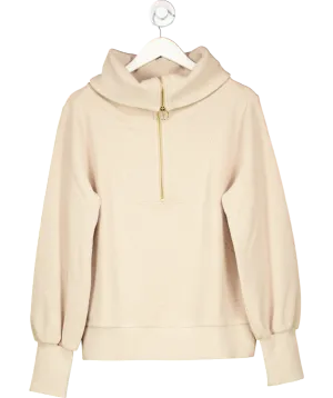 Varley Beige Vine Ribbed Jersey 1/2 Knit Sweatshirt UK S