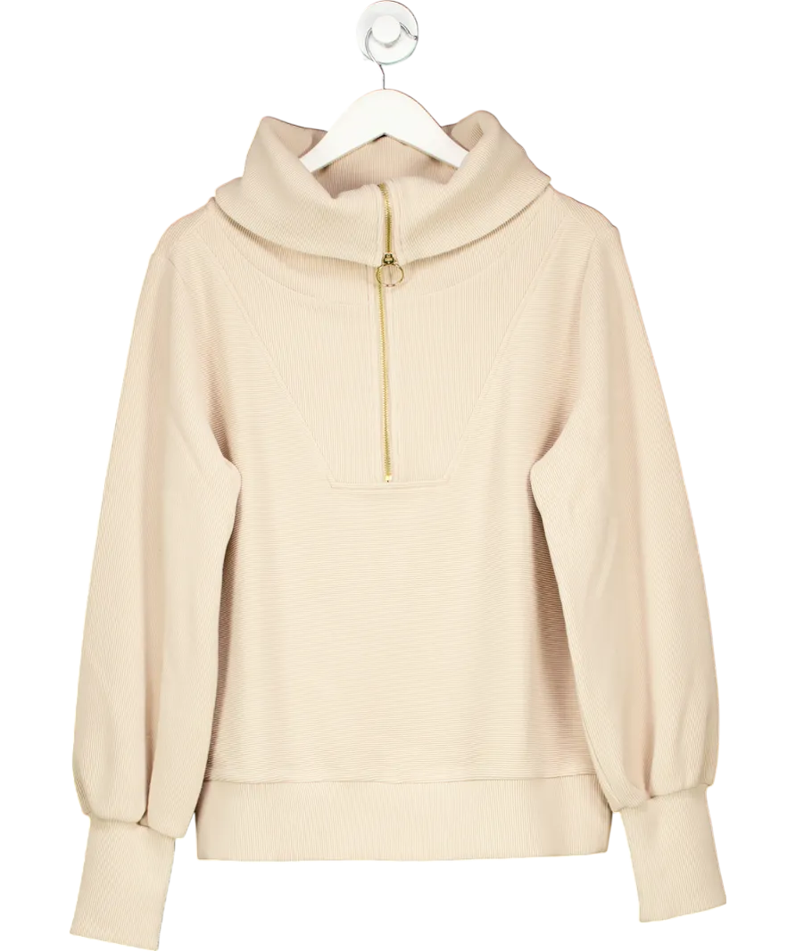 Varley Beige Vine Ribbed Jersey 1/2 Knit Sweatshirt UK S