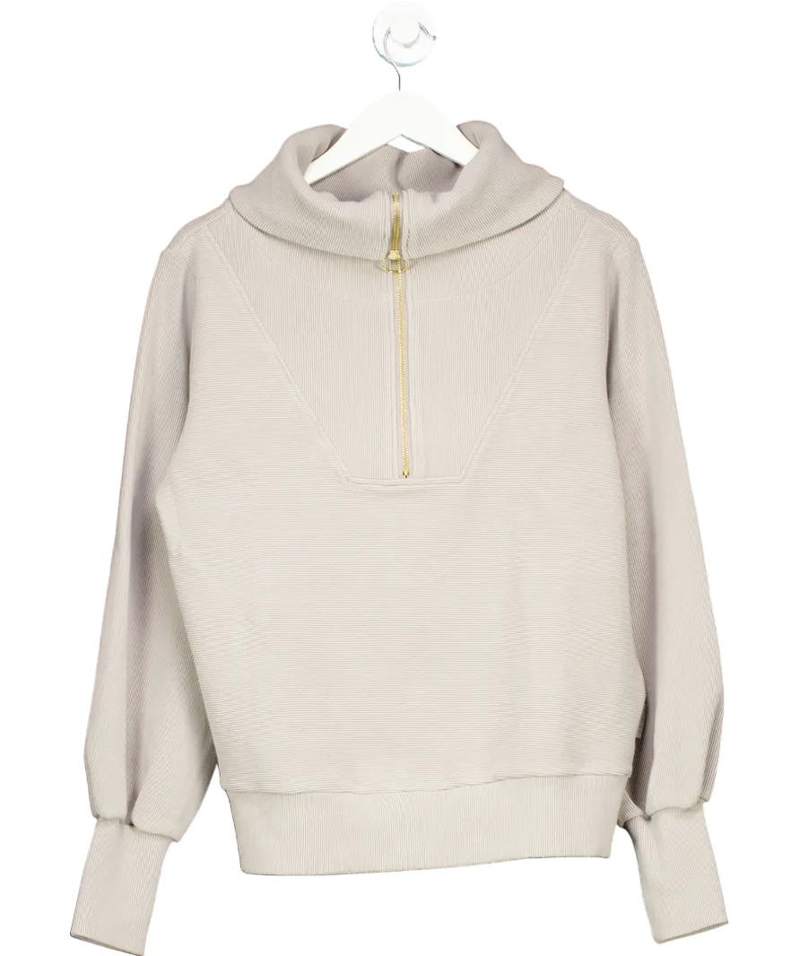 Varley Grey Vine Ribbed Jersey 1/2 Knit Sweatshirt UK S