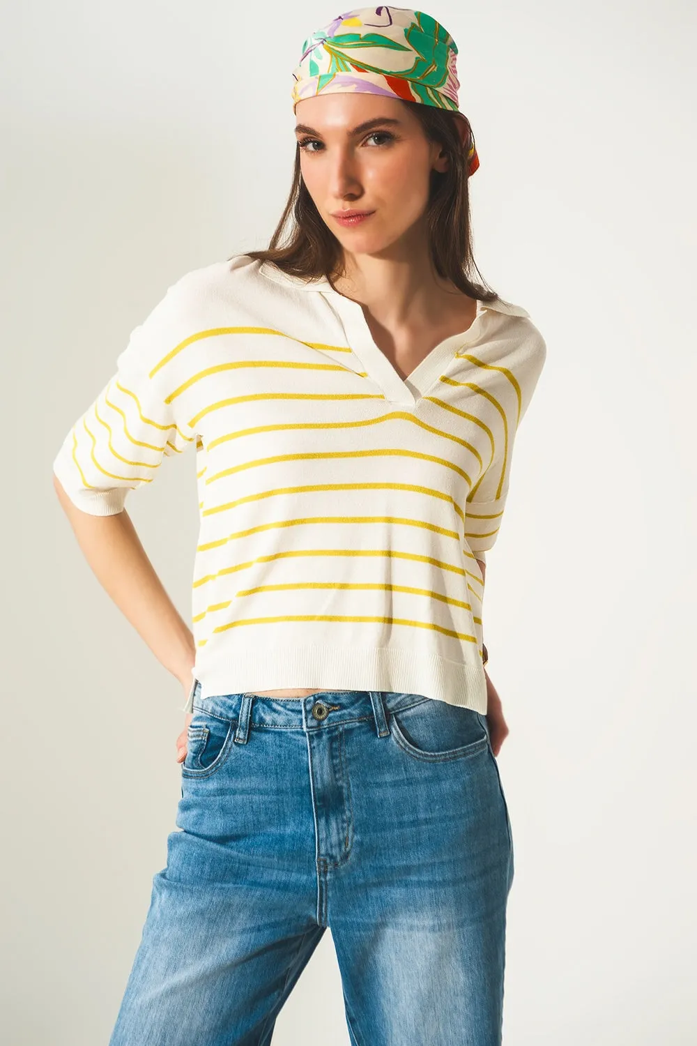 Vintage 70s stripe green polo neck jumper