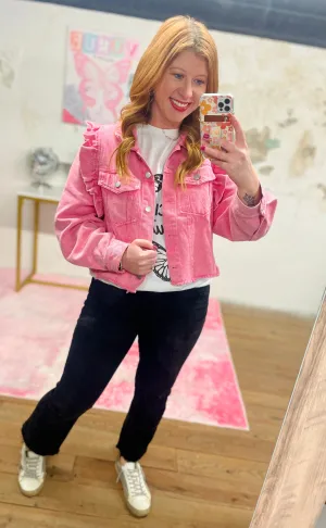 Vintage Denim Ruffle Sleeve Jacket