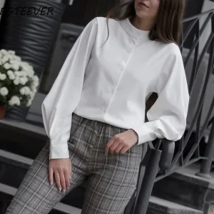 Vintage Lantern Sleeve Thicken Women Shirt Blouses