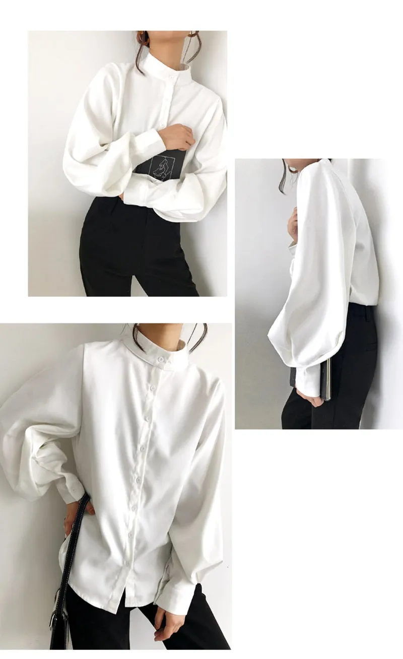 Vintage Lantern Sleeve Thicken Women Shirt Blouses
