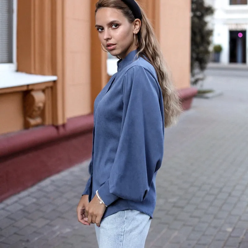 Vintage Lantern Sleeve Thicken Women Shirt Blouses