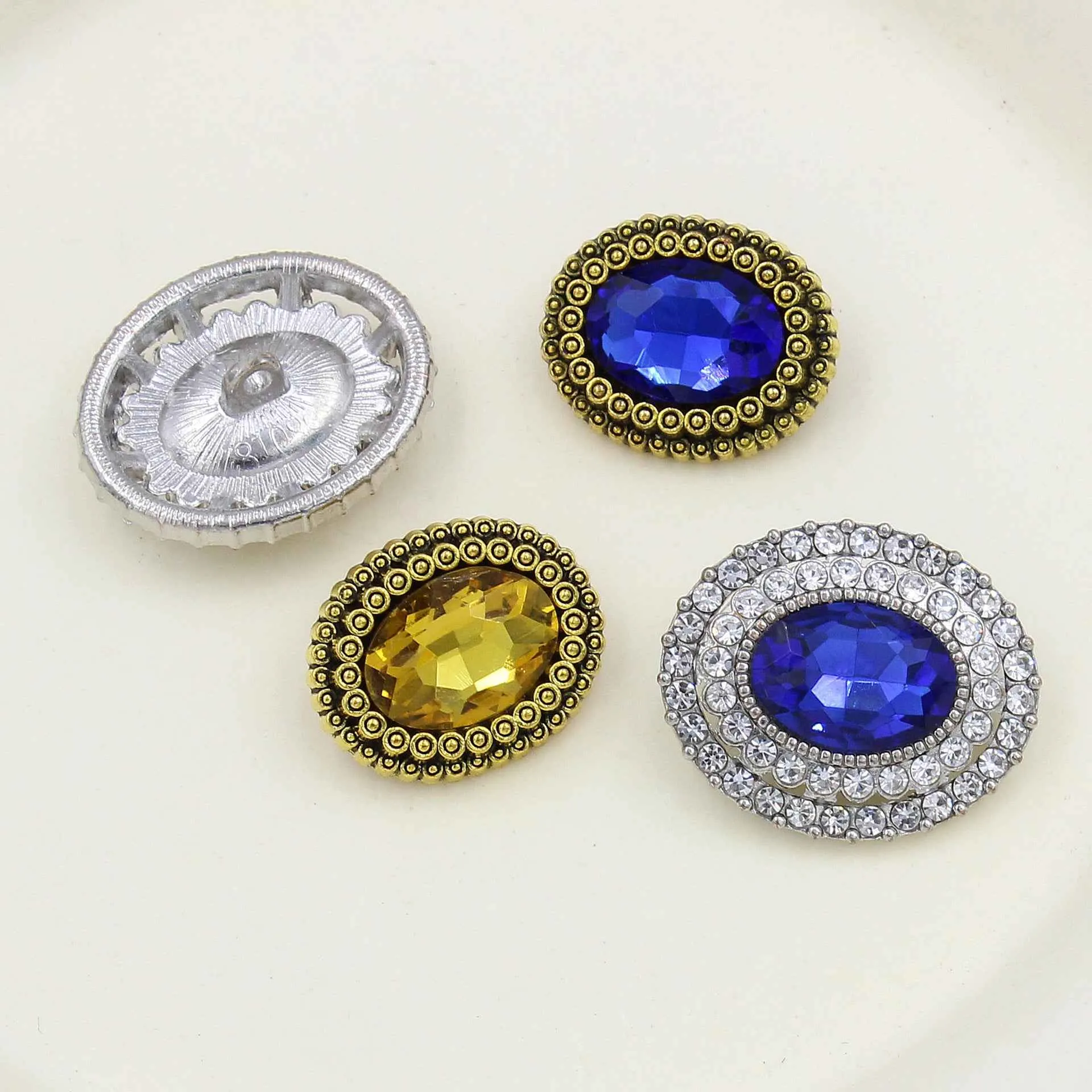 Vintage Oval Rhinestone Shank Buttons – Antique Gold Silver 20pcs