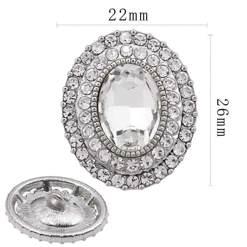 Vintage Oval Rhinestone Shank Buttons – Antique Gold Silver 20pcs