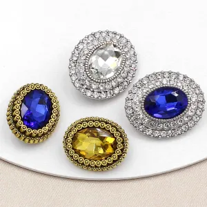Vintage Oval Rhinestone Shank Buttons – Antique Gold Silver 20pcs
