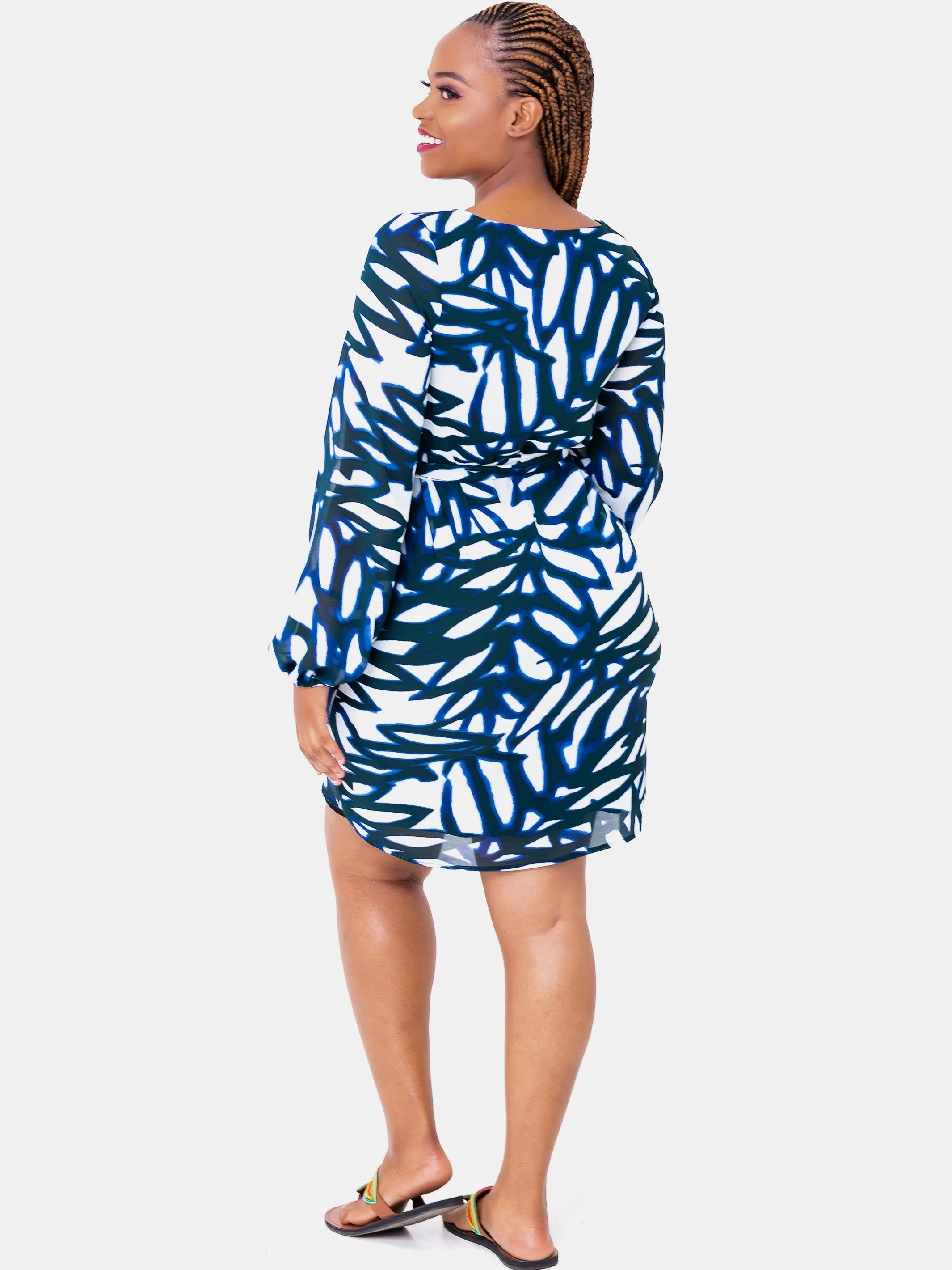 Vivo Zawadi Shift Dress - Blue Print