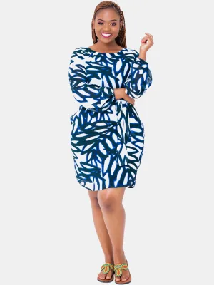 Vivo Zawadi Shift Dress - Blue Print