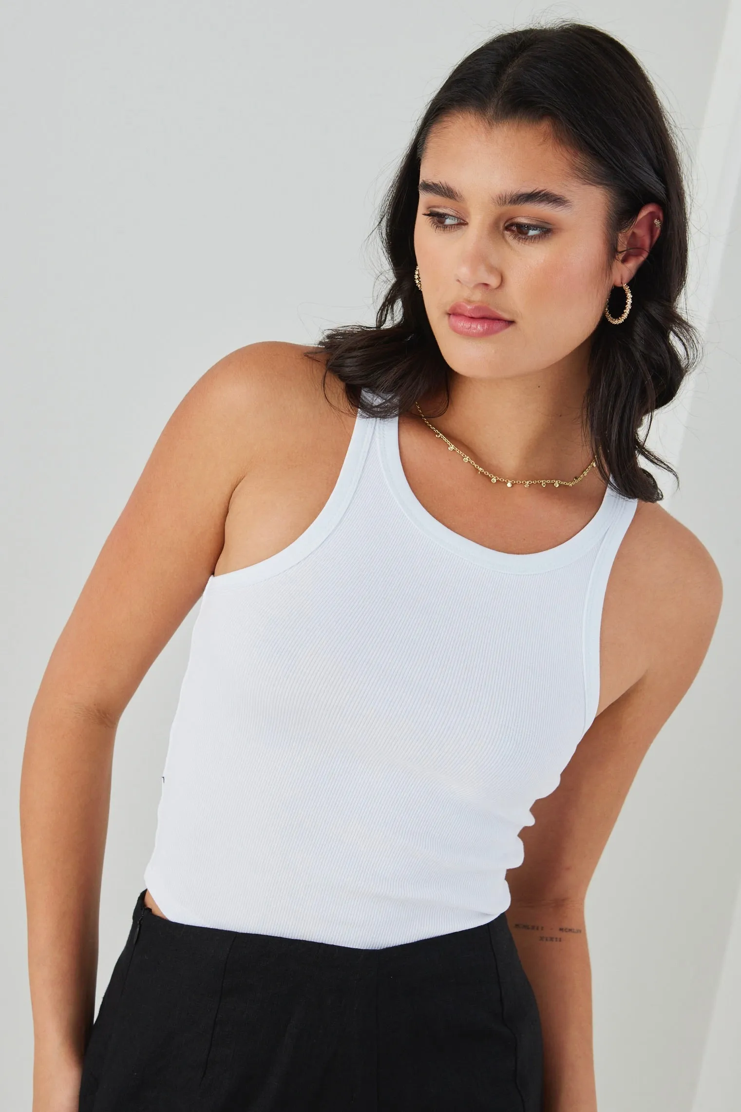 Wanted White High Neck Tank