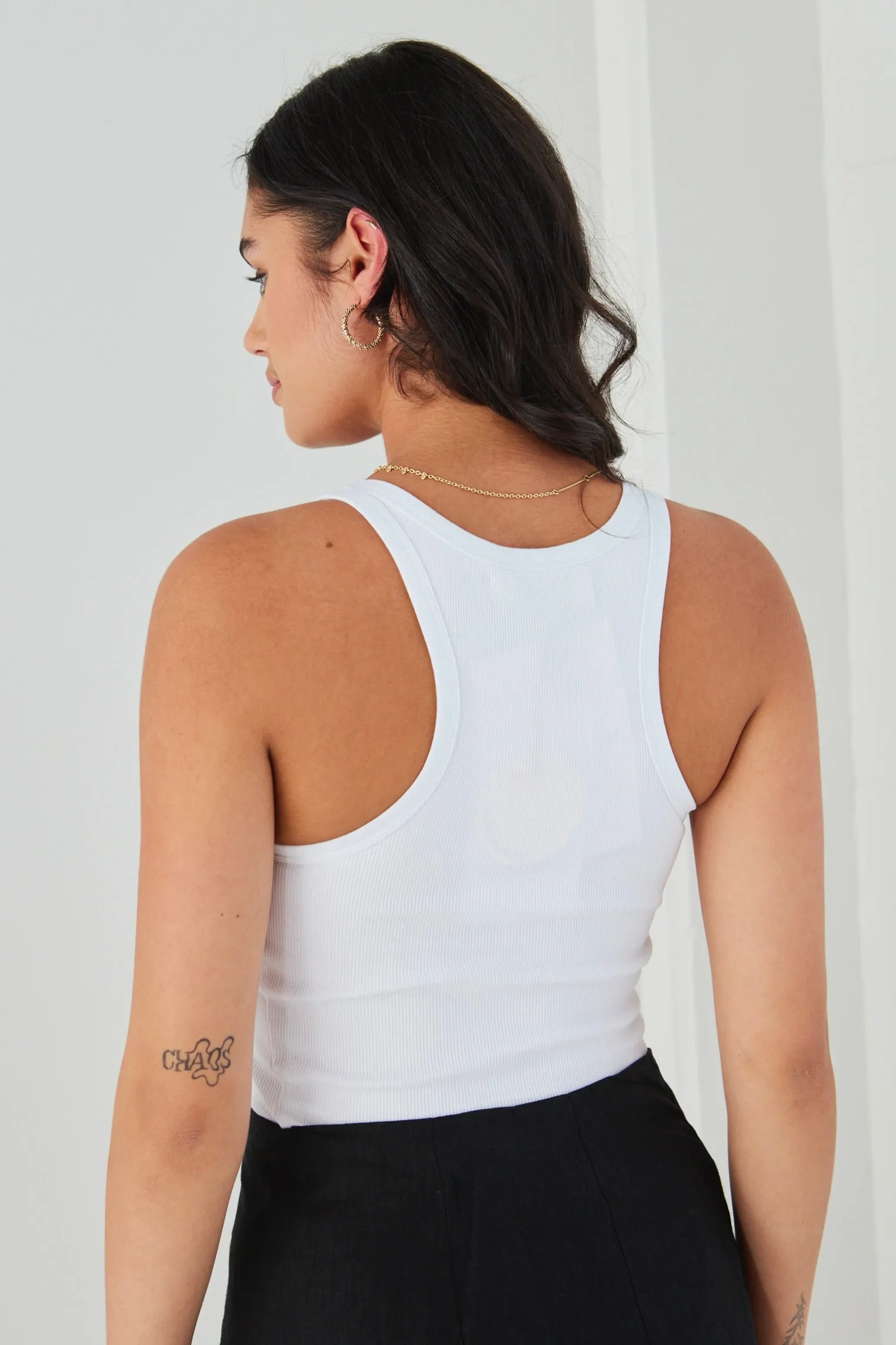 Wanted White High Neck Tank