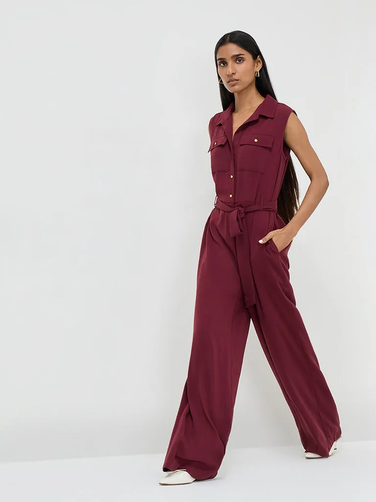 Wardrobe Burgundy Jumpsuit with Belt