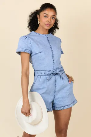 When's Intermission Denim Short Sleeve Romper