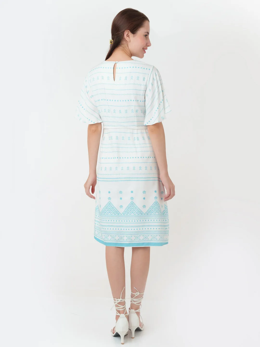 White Printed A-Line Short Dress