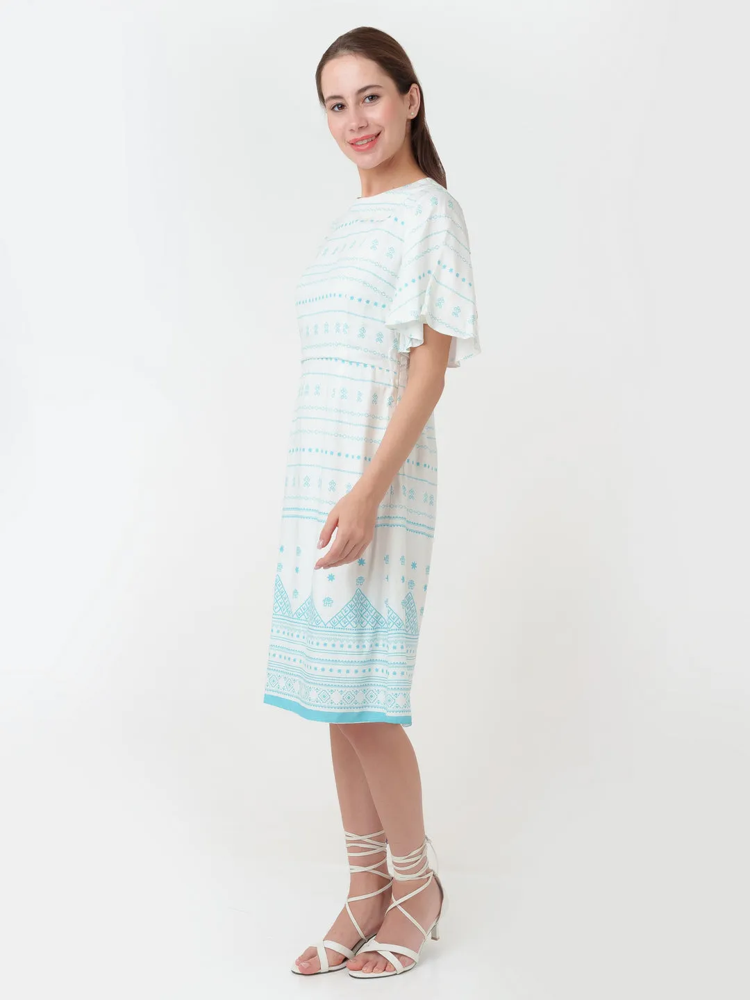 White Printed A-Line Short Dress