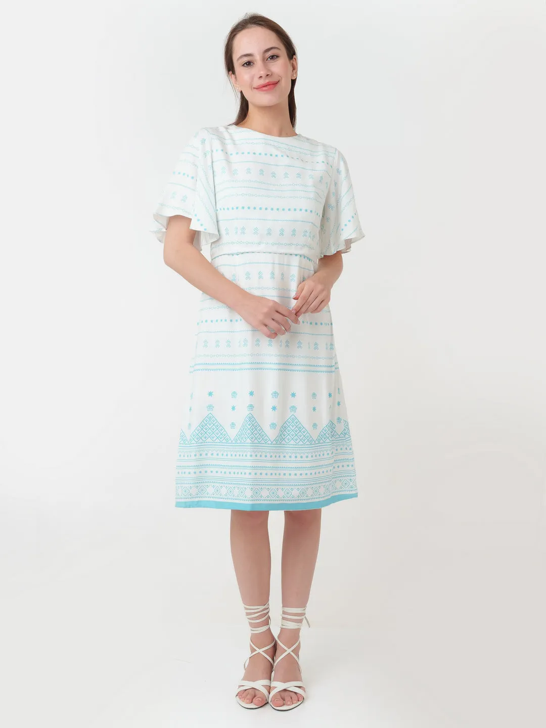 White Printed A-Line Short Dress