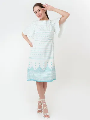 White Printed A-Line Short Dress