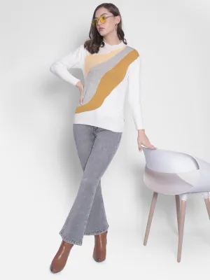 White Printed Round Neck Sweaters
