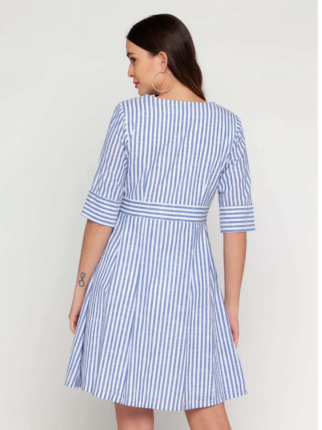 White Striped A-Line Short Dress