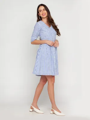White Striped A-Line Short Dress