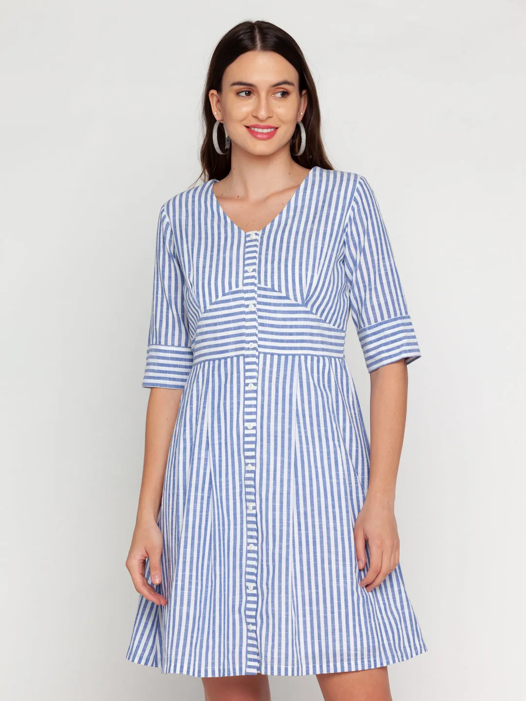 White Striped A-Line Short Dress