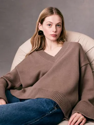 White   Warren Organic Cotton Rib Trim Oversized Vneck
