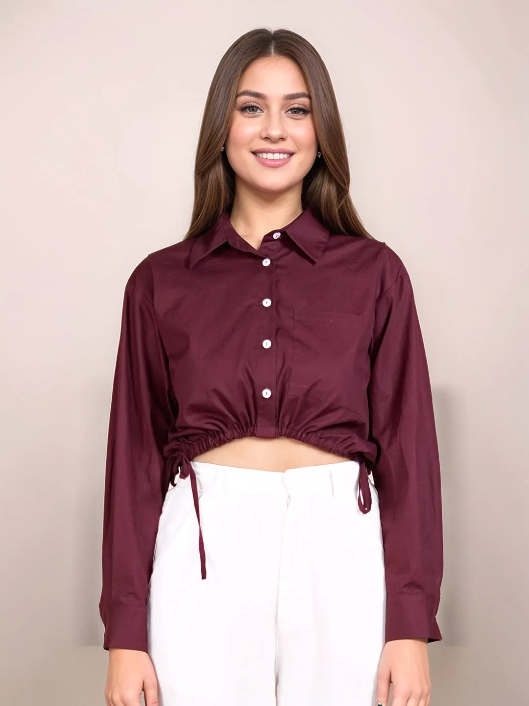 Wine Solid Full Sleeves Shirt