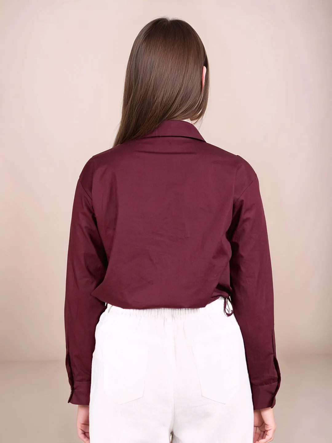 Wine Solid Full Sleeves Shirt