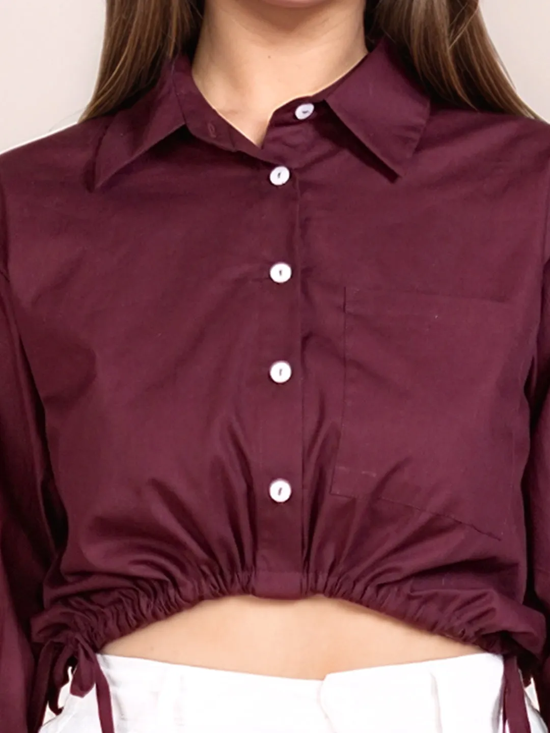 Wine Solid Full Sleeves Shirt