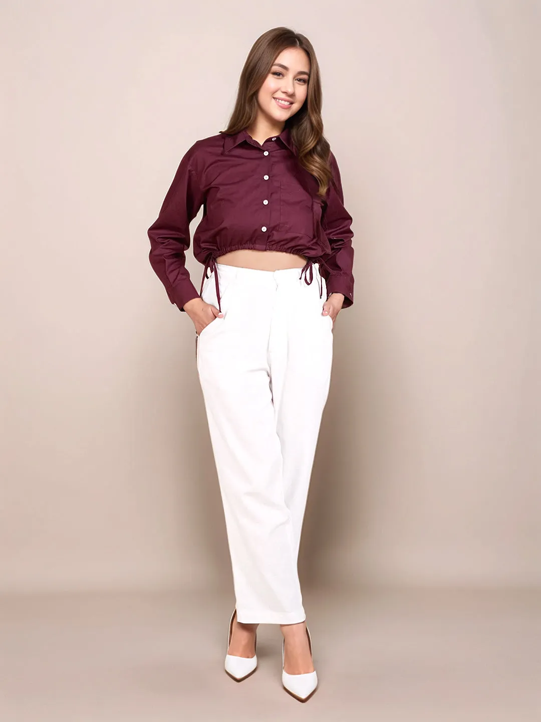 Wine Solid Full Sleeves Shirt