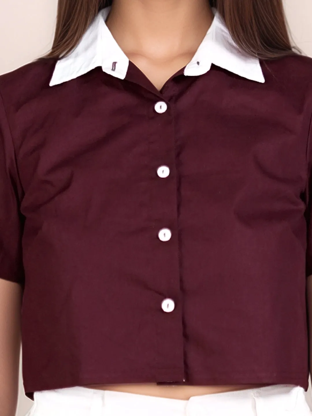 Wine Solid Short Sleeves Shirt