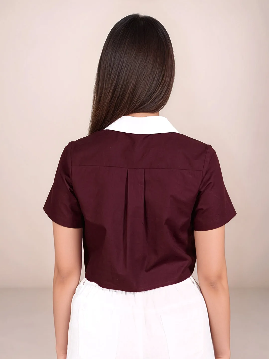 Wine Solid Short Sleeves Shirt