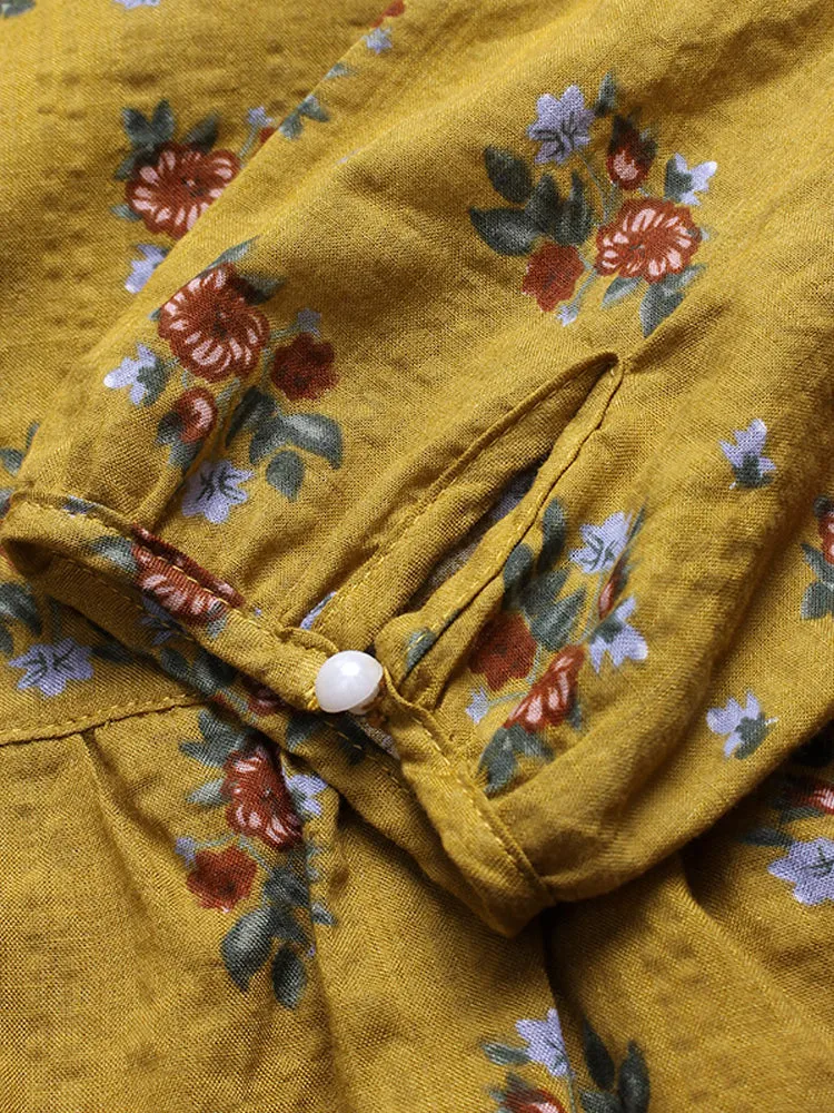 Women Cotton Floral Print Long Sleeve Blouse