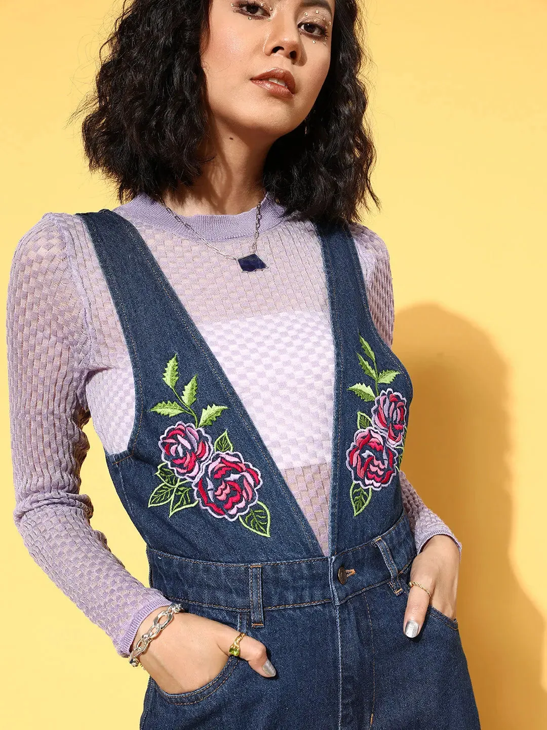 Women Embroidered Blue Jumpsuits & Sets
