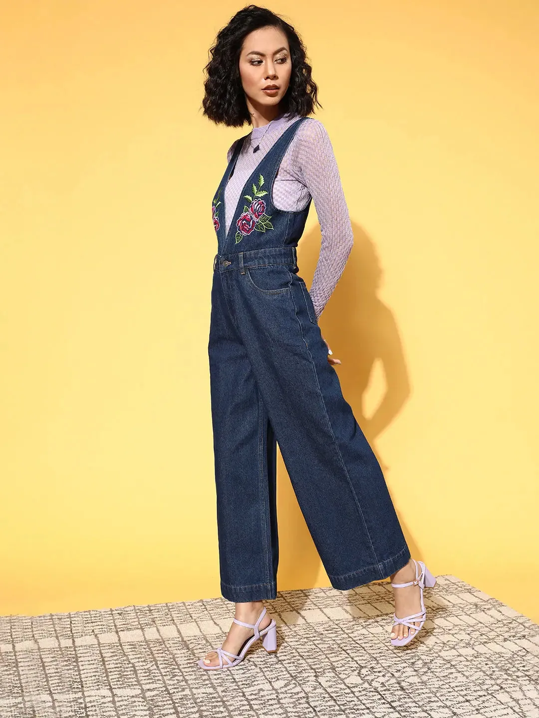 Women Embroidered Blue Jumpsuits & Sets