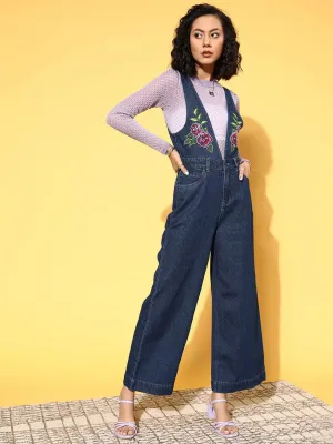 Women Embroidered Blue Jumpsuits & Sets